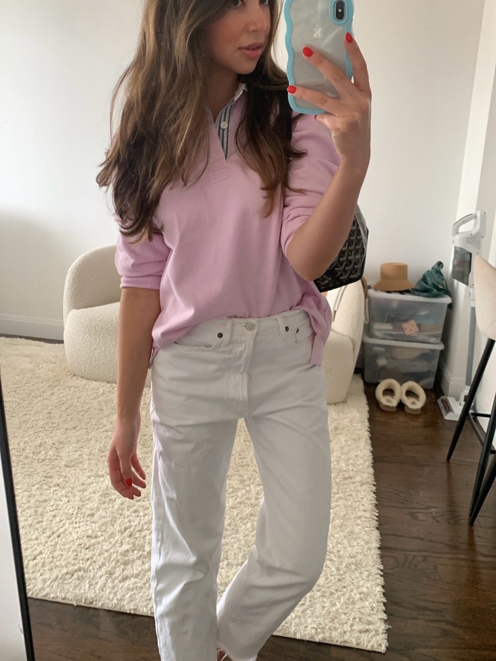 Pink Rugby shirt with striped placket